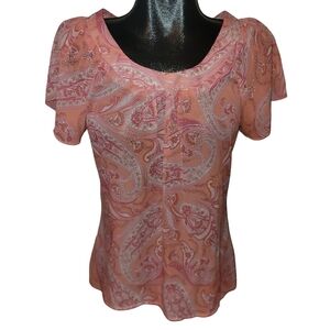 Maurices Paisley Print Short Sleeve Top in Pink and Cream M
